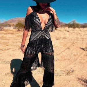 Black fringe jumpsuit